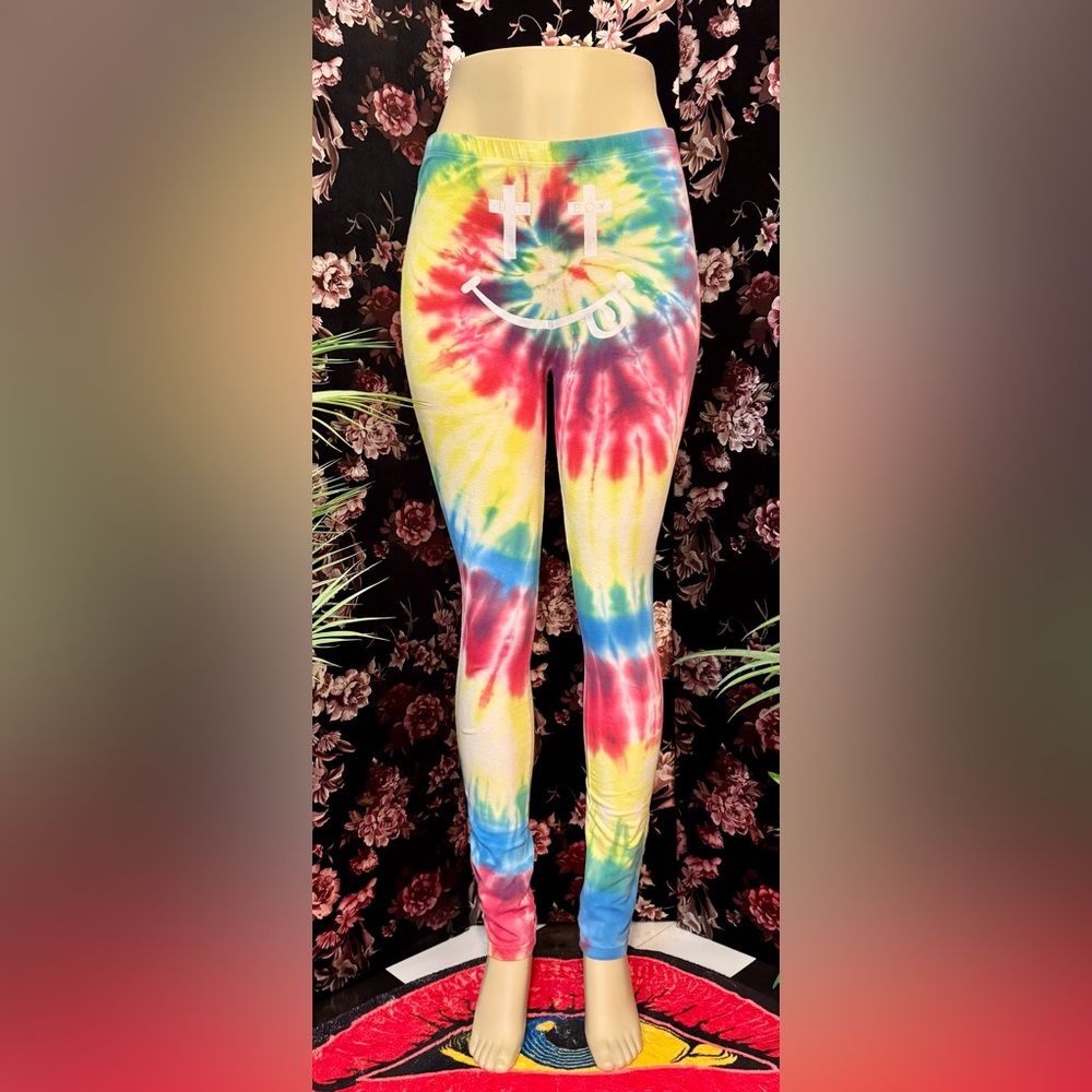 RARE Boy London UC Boy Tie Dye White Smiley Face Front Leggings Size Large